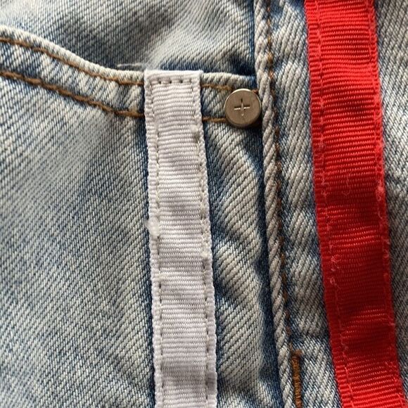 Kendall and Kylie denim frayed micro miniskirt red white side ribbons Zip 28 - Picture 12 of 14